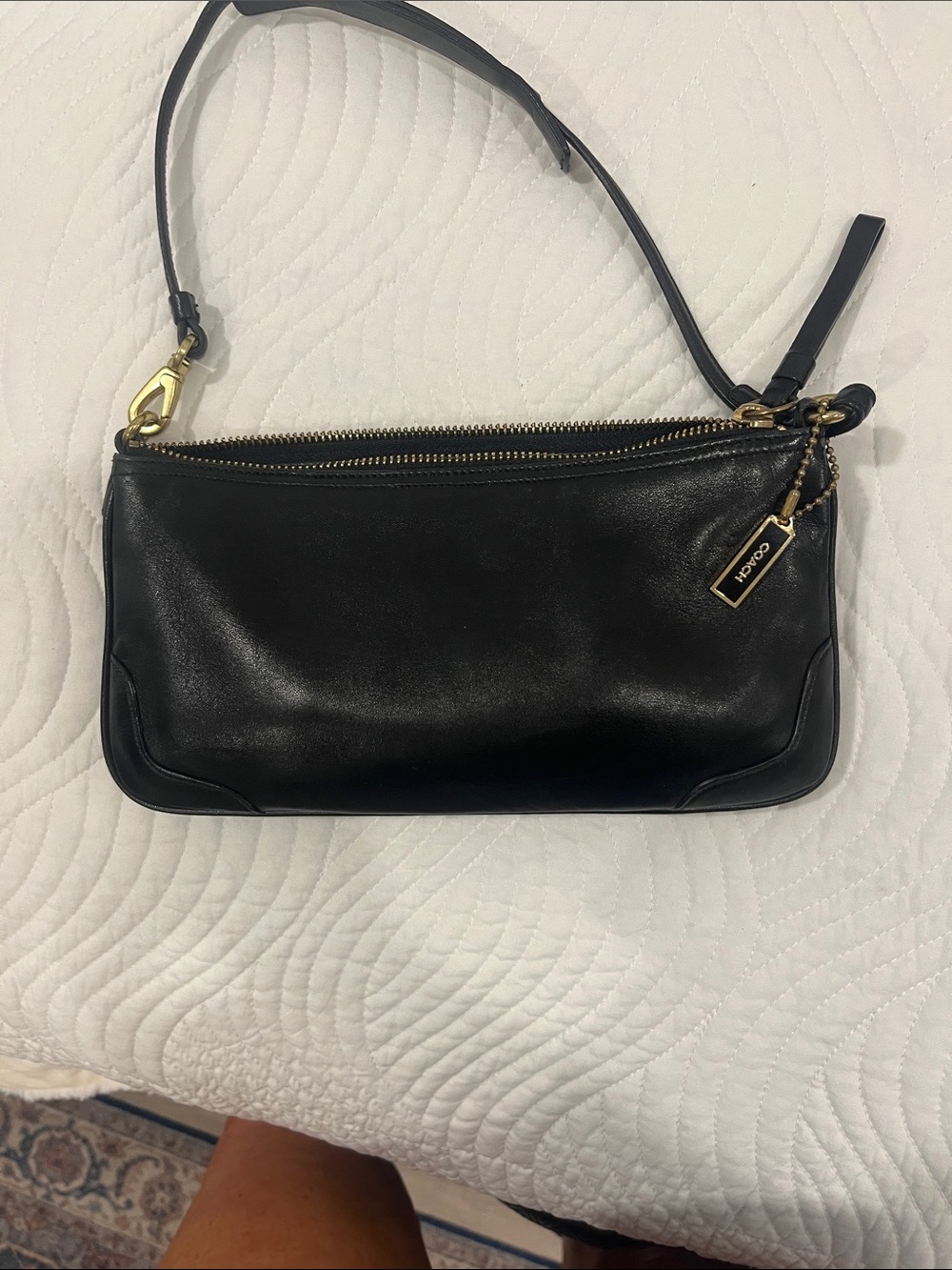 Coach Black Leather Shoulder Bag with Gold Hardware Accent Y2K